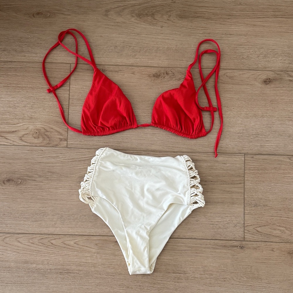 Mikoh Red and White Women's Bikini Set